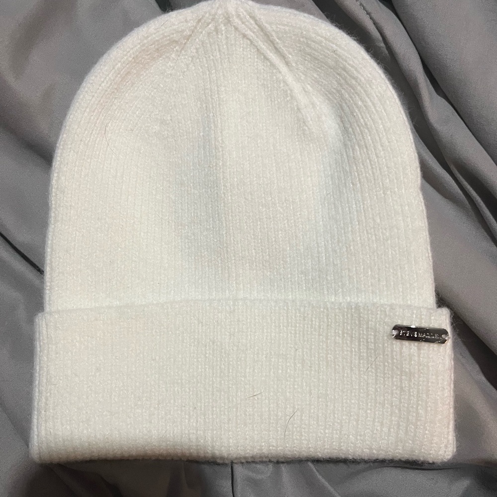 White Knit Beanie with Logo